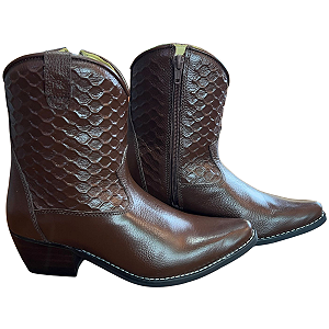 Bota Bico Fino Cano Baixo Marrom Laço de Prata
