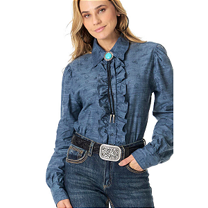 Camisa Fem Selff Western Jacquard com Bordados