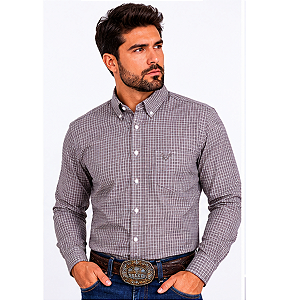 Camisa Masc Selff Western Regular Xadrez Cinza