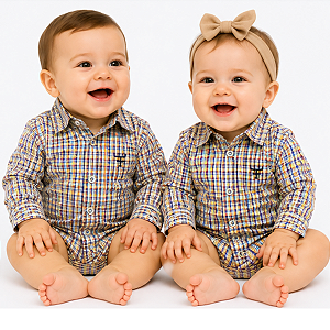Body Infantil Unissex Texas Farm Xadrez Verde