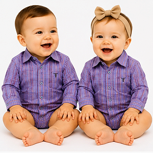 Body Infantil Unissex Texas Farm Xadrez Roxo / Rosa