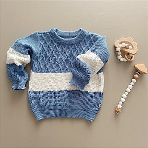 Suéter de tricô Sereno - Branco e Azul