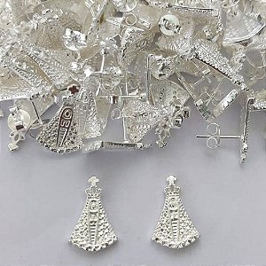 BRINCO FOLHEADA A PRATA COM 50 MILÉSIMOS + VERNIZ DIAMOND - BRINCO DE PINO NOSSA SENHORA APARECIDA 10MM (PRA362) (PAR) PRBR000005