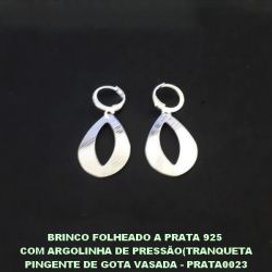 BRINCO FOLHEADO A PRATA COM 50 MILÉSIMOS + VERNIZ DIAMOND GOTA VAZADA 25MM PRBR000077