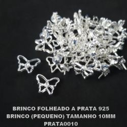 BRINCO FOLHEADO A PRATA COM 50 MILÉSIMOS + VERNIZ DIAMOND BORBOLETA  TAMANHO 10MM PRBR000085