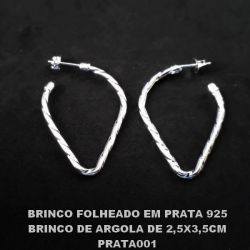 BRINCO FOLHEADO A PRATA COM 50 MILÉSIMOS + VERNIZ DIAMOND ARGOLA 33MM PRBR000090