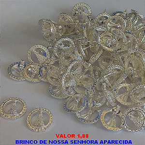 BRINCO FOLHEADO A PRATA COM 50 MILÉSIMOS + VERNIZ DIAMOND  NOSSA SRA APARECIDA 13MM PRBR000105