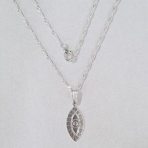 GARGANTILHA FOLHEADA A PRATA COM 50 MILÉSIMOS + VERNIZ DIAMOND CORRENTE SINGAPURA 45CM OLHO ESTAMPADO  20MM PRGG000092