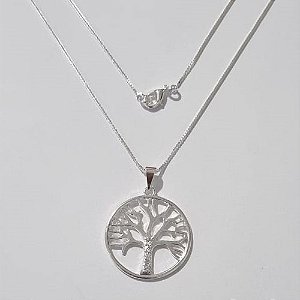 GARGANTILHA FOLHEADA A PRATA COM 50 MILÉSIMOS + VERNIZ DIAMOND COM CORRENTE VENEZIANA 45CM MANDALA ÁRVORE DA VIDA  24MM PRGG000228
