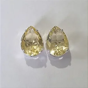 BRINCO FOLHEADO A PRATA COM 50 MILÉSIMOS + VERNIZ DIAMOND COM ZIRCÔNIA AMARELA 10X14MM PRBR000187