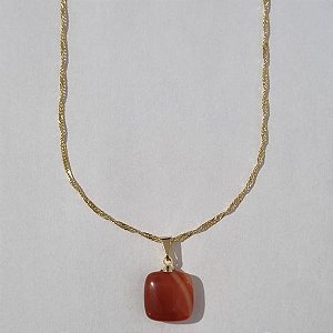 GARGANTILHA FOLHEADA A OURO CORRENTE SINGAPURA 42CM PEDRA NATURAL OUGG000043