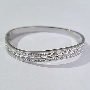 PULSEIRA (BRACELETE) EM AÇO INOXIDÁVEL DESIGN MODERNO TODO CRAVEJADO COM MICRO ZIRCÔNIAS 60MM COM TRAVA ACPS000071