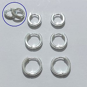TRIO DE BRINCO FOLHEADO A PRATA COM 50 MILÉSIMOS + VERNIZ DIAMOND TRIO DE BRINCOS ARGOLAS COM 2 FILEIRAS DE MICRO ZIRCÔNIAS 15/13/12MM PRBR000430