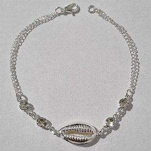 PULSEIRA FOLHEADA A PRATA COM 50 MILÉSIMOS + VERNIZ DIAMOND DUPLA 18CM CONCHA COM STRASS PRPS000347