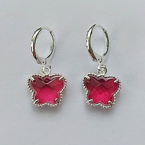 BRINCO FOLHEADO A PRATA COM 50 MILÉSIMOS + VERNIZ DIAMOND ARGOLA DE PRESSÃO TREVO ROSA 12MM (PRA203)* PRBR000491