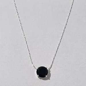 GARGANTILHA FOLHEADA A PRATA COM 50 MILÉSIMOS + VERNIZ DIAMOND CORRENTE 45CM ZIRCÔNIA PRETA 10MM PRGG000749