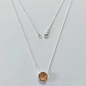 GARGANTILHA FOLHEADA A PRATA COM 50 MILÉSIMOS + VERNIZ DIAMOND CORRENTE PINGENTE ZIRCÔNIA SALMÃO 10MM PRGG000751