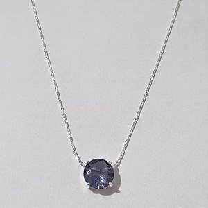GARGANTILHA FOLHEADA A PRATA COM 50 MILÉSIMOS + VERNIZ DIAMOND 45CM ZIRCÔNIA LILÁS 10MM PRGG000755