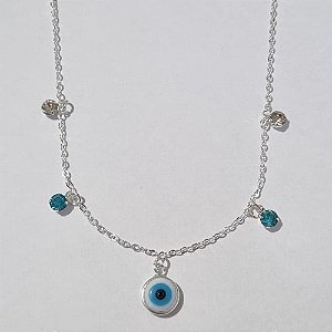 SHOCKER FOLHEADA A PRATA COM 50 MILÉSIMOS + VERNIZ DIAMOND OLHO GREGO COM STRASS BRANCO E AZUL FECHO LAGOSTA PRSH000049