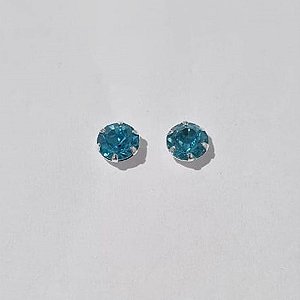 BRINCO FOLHEADO A PRATA COM 50 MILÉSIMOS + VERNIZ DIAMOND ZIRCÔNIA AZUL CLARO 7MM PRBR000523