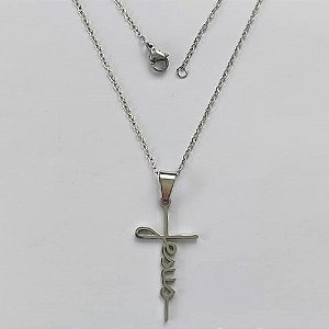 GARGANTILHA EM AÇO INOXIDÁVEL -  GARGANTILHA COM CORRENTE 45CM E PINGENTE CRUCIFIXO ESCRITO JESUS 17X32MM - COMPOSIÇÃO: AÇO INOXIDÁVEL - (AÇO2023)  ACGG000143