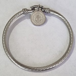 PULSEIRA (BRACELETE) EM AÇO INOXIDÁVEL MEDALHA SÃO BENTO 15MM LARGURA 3.5MM E FECHO ACPS000324