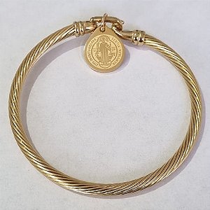 PULSEIRA (BRACELETE) EM AÇO INOXIDÁVEL DOURADA MEDALHA SÃO BENTO 15MM LARGURA 3.5MM ACPS000330