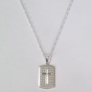 GARGANTILHA FOLHEADA A PRATA COM 50 MILÉSIMOS + VERNIZ DIAMOND CORRENTE SINGAPURA 45CM PINGENTE IMAGEM CRUCIFIXO ESCRITO JESUS CRISTO 13X20MM PRGG000816
