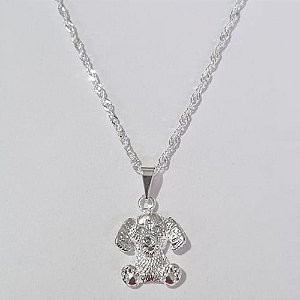 GARGANTILHA FOLHEADA A PRATA COM 50 MILÉSIMOS + VERNIZ DIAMOND CORRENTE SINGAPURA 45CM CACHORRO COM MICRO ZIRCÔNIAS NOS OLHOS 14MM PRGG000834