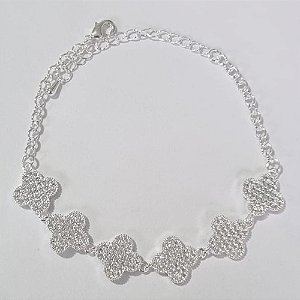 PULSEIRA FOLHEADA A PRATA COM 50 MILÉSIMOS + VERNIZ DIAMOND 18CM TREVO 11MM CRAVEJADO COM MICRO ZIRCÔNIAS FECHO LAGOSTA + EXTENSOR PRPS000511