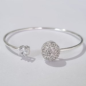 PULSEIRA (BRACELETE) FOLHEADA A PRATA COM 50 MILÉSIMOS + VERNIZ DIAMOND CRAVEJADO COM MICRO ZIRCÔNIAS E ZIRCÔNIA CRISTAL LARGURA 2MM AJUSTÁVEL PRPS000515