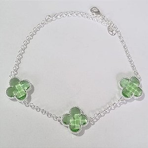 PULSEIRA FOLHEADA A PRATA COM 50 MILÉSIMOS + VERNIZ DIAMOND 19CM TREVO VERDE CLARO 13MM+ EXTENSOR PRPS000516