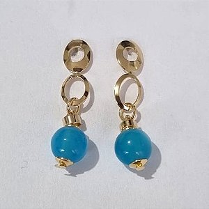 BRINCO FOLHEADO A OURO COM 6 MILÉSIMOS + VERNIZ DIAMOND  BASE LISA VAZADA PEDRA OLHO DE GATO 8MM OUBR000063