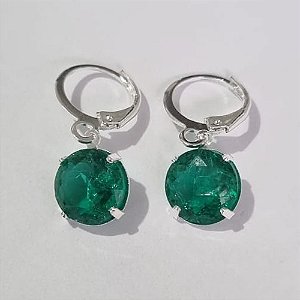 BRINCO FOLHEADO A PRATA COM 50 MILÉSIMOS + VERNIZ DIAMOND ARGOLA DE PRESSÃO COM ZIRCÔNIA CRAQUELADA VERDE 10MM (PAR) PRBR000580