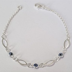 PULSEIRA FOLHEADA A PRATA COM 50 MILÉSIMOS + VERNIZ DIAMOND 18CM OLHOS GREGOS FECHO LAGOSTA PRPS000532