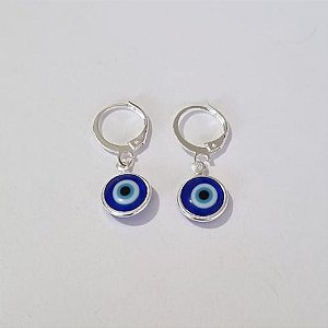 BRINCO FOLHEADO A PRATA COM 50 MILÉSIMOS + VERNIZ DIAMOND ARGOLA DE PRESSÃO OLHO GREGO AZUL ESCURO 10MM (PAR) PRBR000616