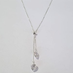 GARGANTILHA FOLHEADA A PRATA COM 50 MILÉSIMOS + VERNIZ DIAMOND CORRENTE VENEZIANA GRAVATINHA 60CM ZIRCÔNIA FORMATO CORAÇÃO 8MM PRGG000847