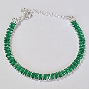 PULSEIRA FOLHEADA A PRATA COM 50 MILÉSIMOS + VERNIZ DIAMOND 16CM COM ZIRCÔNIAS VERDES + EXTENSOR FECHO LAGOSTA PRPS000549
