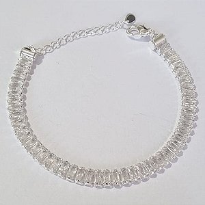 PULSEIRA FOLHEADA A PRATA COM 50 MILÉSIMOS + VERNIZ DIAMOND 16CM COM ZIRCÔNIAS CRISTAIS + EXTENSOR FECHO LAGOSTA PRPS000550