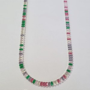 SHOCKER FOLHEADA A PRATA COM 50 MILÉSIMOS + VERNIZ DIAMOND ZIRCÔNIAS COLORIDAS + EXTENSOR FECHO LAGOSTA PRSH000078