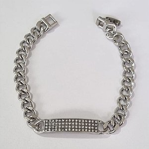 PULSEIRA EM AÇO INOXIDÁVEL 316L 19CM COM PLACA 7MM MICRO ZIRCÔNIAS LARGURA 6MM COM TRAVA ACPS000337