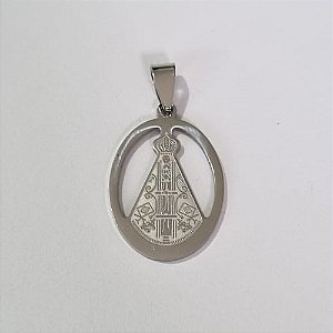PINGENTE EM AÇO INOXIDÁVEL 316L NOSSA SENHORA APARECIDA CÍRCULO VAZADO 20MM ACPG000051