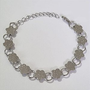 PULSEIRA EM AÇO INOXIDÁVEL 316L COM FLOR  16CM + EXTENSOR FECHO LAGOSTA ACPS000350