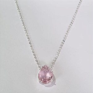 GARGANTILHA FOLHEADA A PRATA COM 50 MILÉSIMOS + VERNIZ DIAMOND CORRENTE CADEADO 42CM ZIRCÔNIA ROSA 13X17MM + EXTENSOR PRGG000864