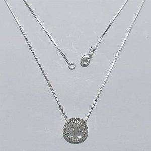 GARGANTILHA FOLHEADA A PRATA COM 50 MILÉSIMOS + VERNIZ DIAMOND CORRENTE VENEZIANA 45CM ÁRVORE DA VIDA TODA CRAVEJADA 13MM PRGG000882