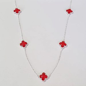 GARGANTILHA FOLHEADA A PRATA COM 50 MILÉSIMOS + VERNIZ DIAMOND CORRENTE 50CM TREVO VERMELHO 10MM PRGG000894