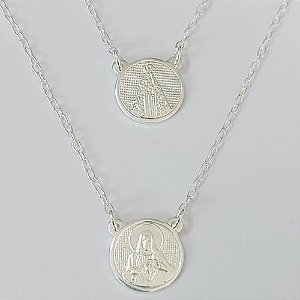 ESCAPULÁRIO FOLHEADO A PRATA COM 50 MILÉSIMOS + VERNIZ DIAMOND NOSSA SENHORA APARECIDA E JESUS 14MM PRES000044