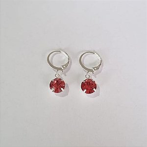BRINCO FOLHEADO A PRATA COM 50 MILÉSIMOS + VERNIZ DIAMOND ARGOLA PRESSÃO STRASS ROSA 8MM PRBR000700