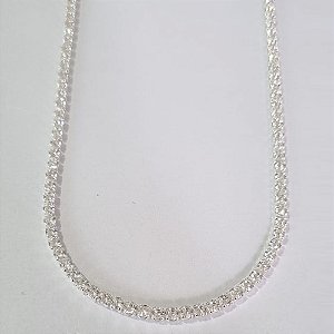 SHOCKER FOLHEADA A PRATA COM 50 MILÉSIMOS + VERNIZ DIAMOND RIVIERA CRAVEJADO COM MICRO ZIRCÔNIAS 40CM COM EXTENSOR FECHO LAGOSTA  PRSH000083