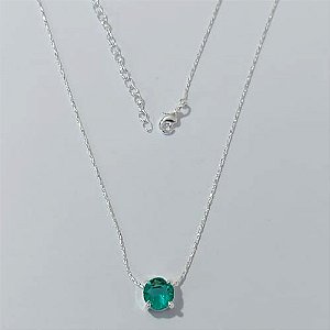 GARGANTILHA FOLHEADA A PRATA COM 50 MILÉSIMOS + VERNIZ DIAMOND CORRENTE VENEZIANA 45CM PONTO DE LUZ VERDE CLARA 8MM PRGG000902